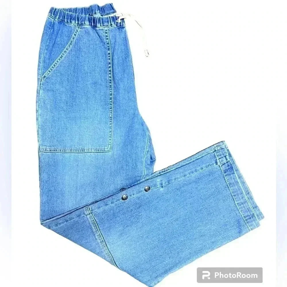 Chico's‎ Design  pull on Elastic Drawstring Waist 
Chambray Wide Leg  Sz 0